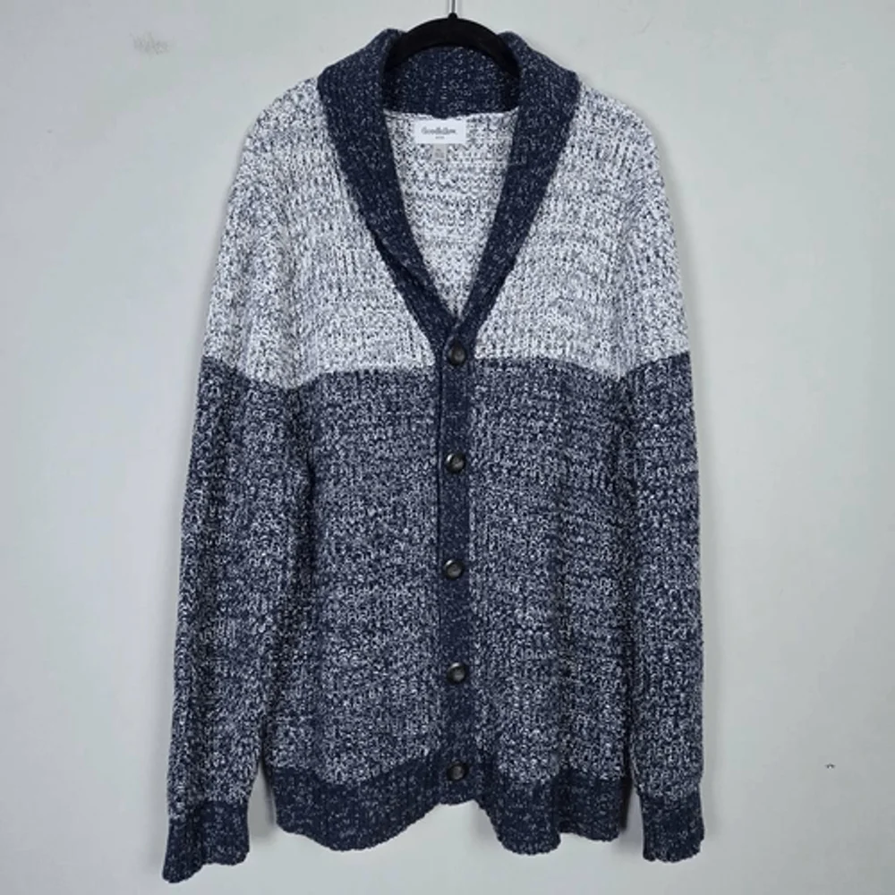 Goodfellow Mens Shawl Button Up Cardigan XL Navy Chunky Knit Preppy Academia